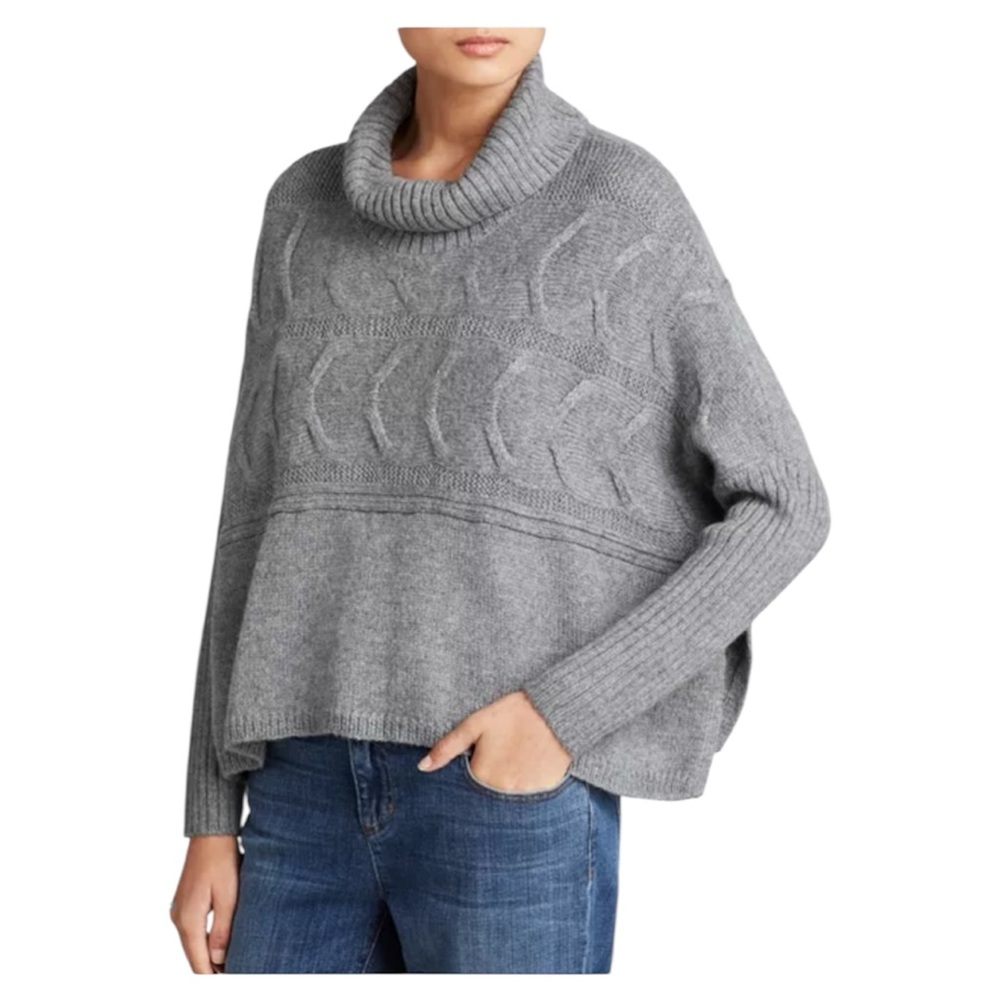 Eileen Fisher Petite Sweater Gray Alpaca & Silk Turtleneck Cropped Poncho size S